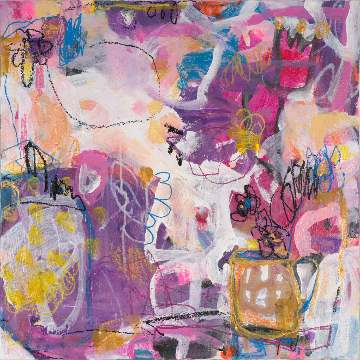 Golden vase Marisol Evora Original painting for sale