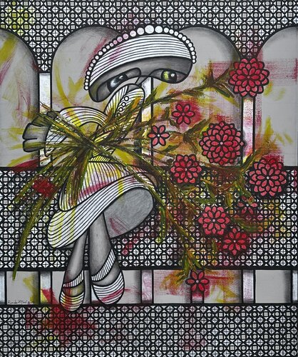 Between Flowers and Ashes by Randa Hijazi, Painting for Sale on Select