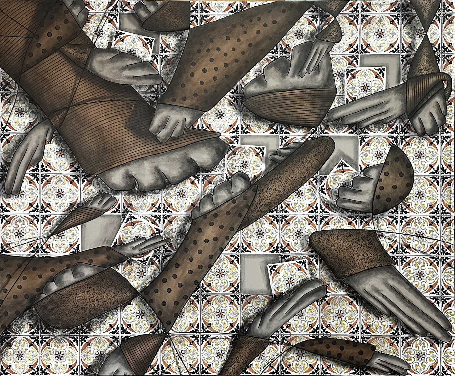 Hand in hand we build it Randa Hijazi Original painting for sale