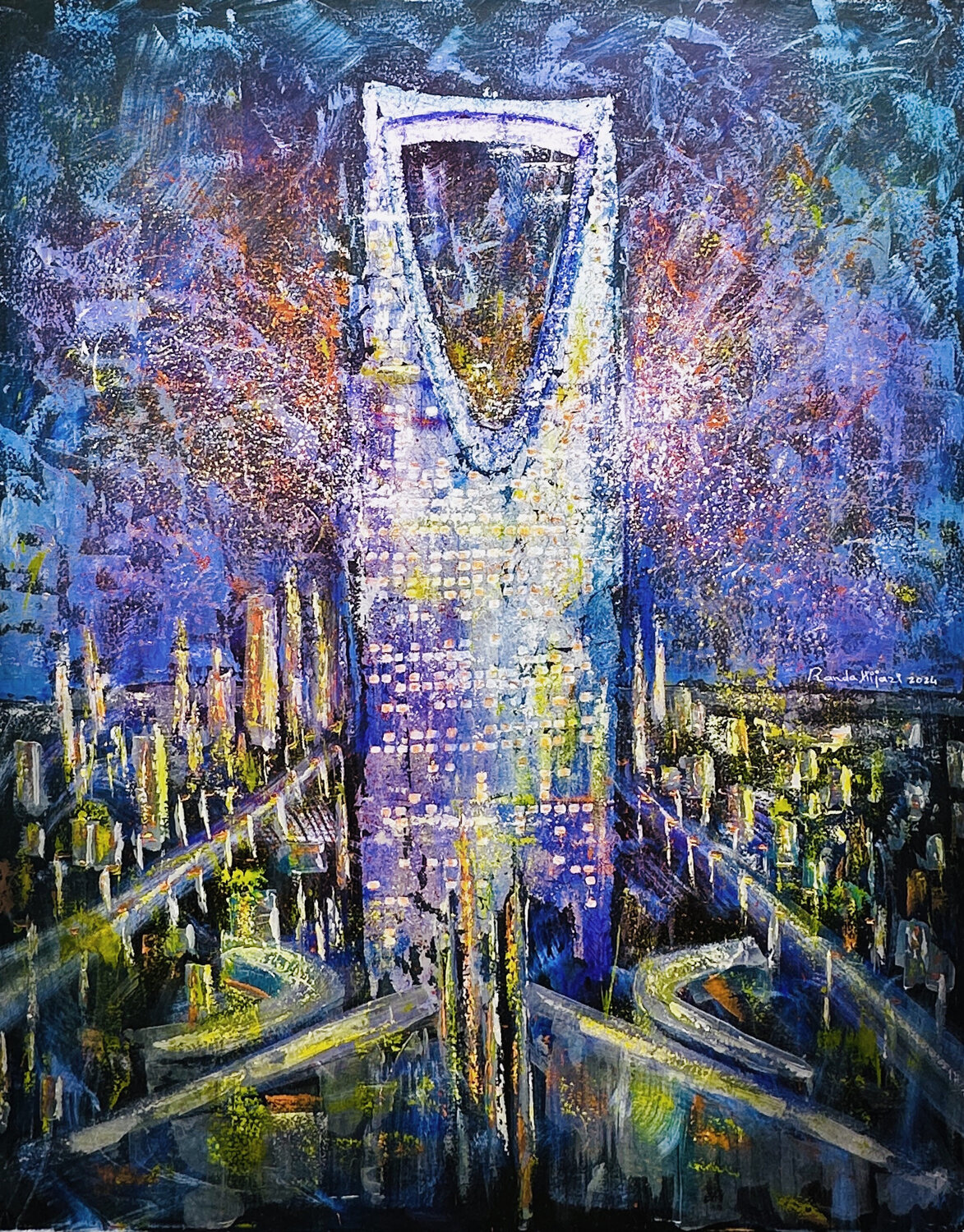 Whispers in the night of the capital Randa Hijazi Original painting for sale