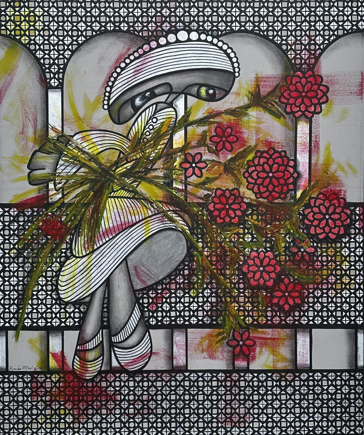 Between Flowers and Ashes Randa Hijazi Original painting for sale