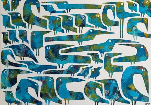 JADE BIRDS by Gabriele Bruns, Painting for Sale on Select