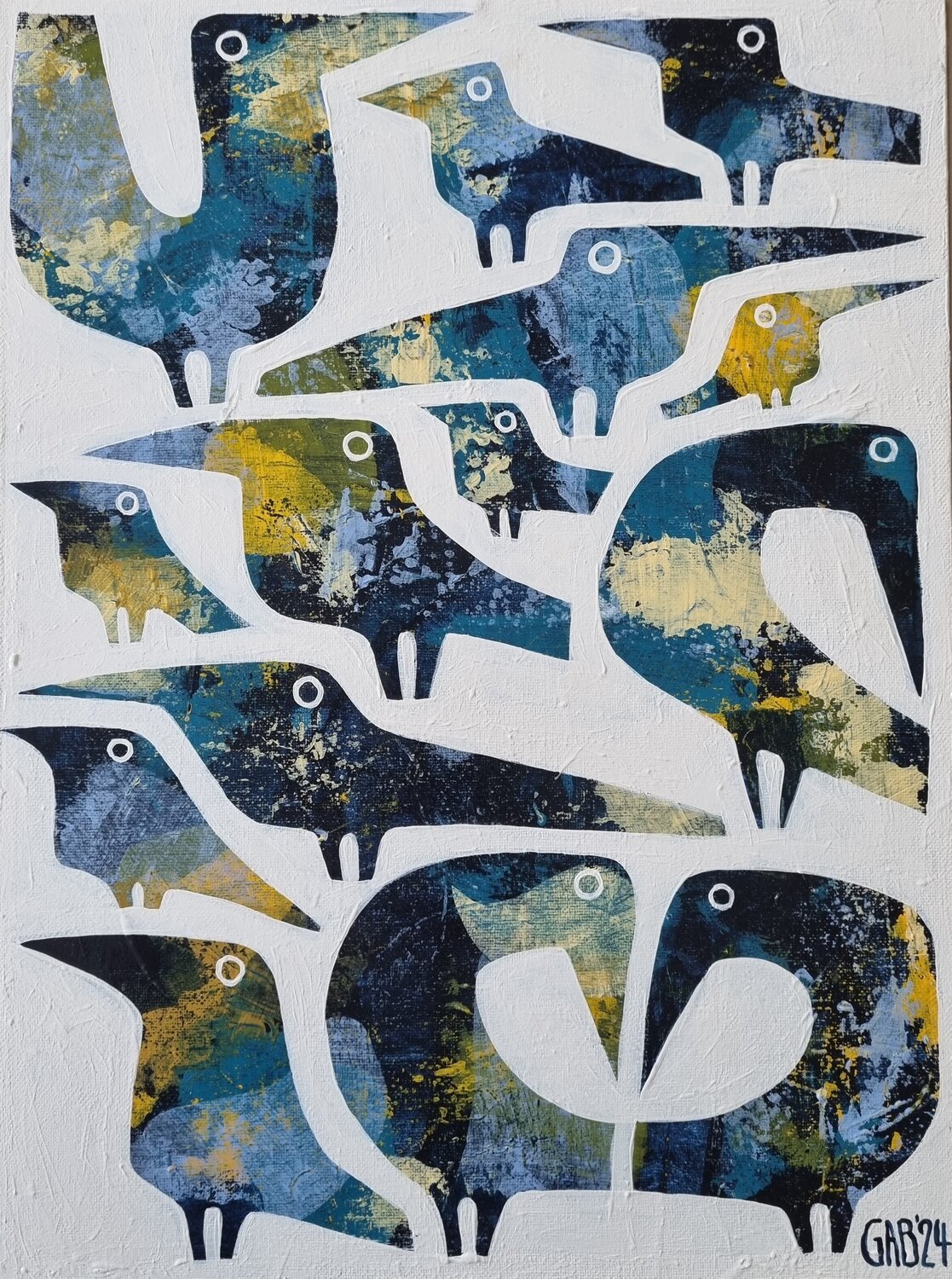 14 BIRDS Gabriele Bruns Original painting for sale