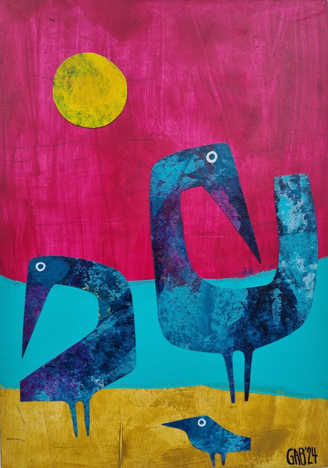 PINK SKY YELLOW SUN Gabriele Bruns Original painting for sale