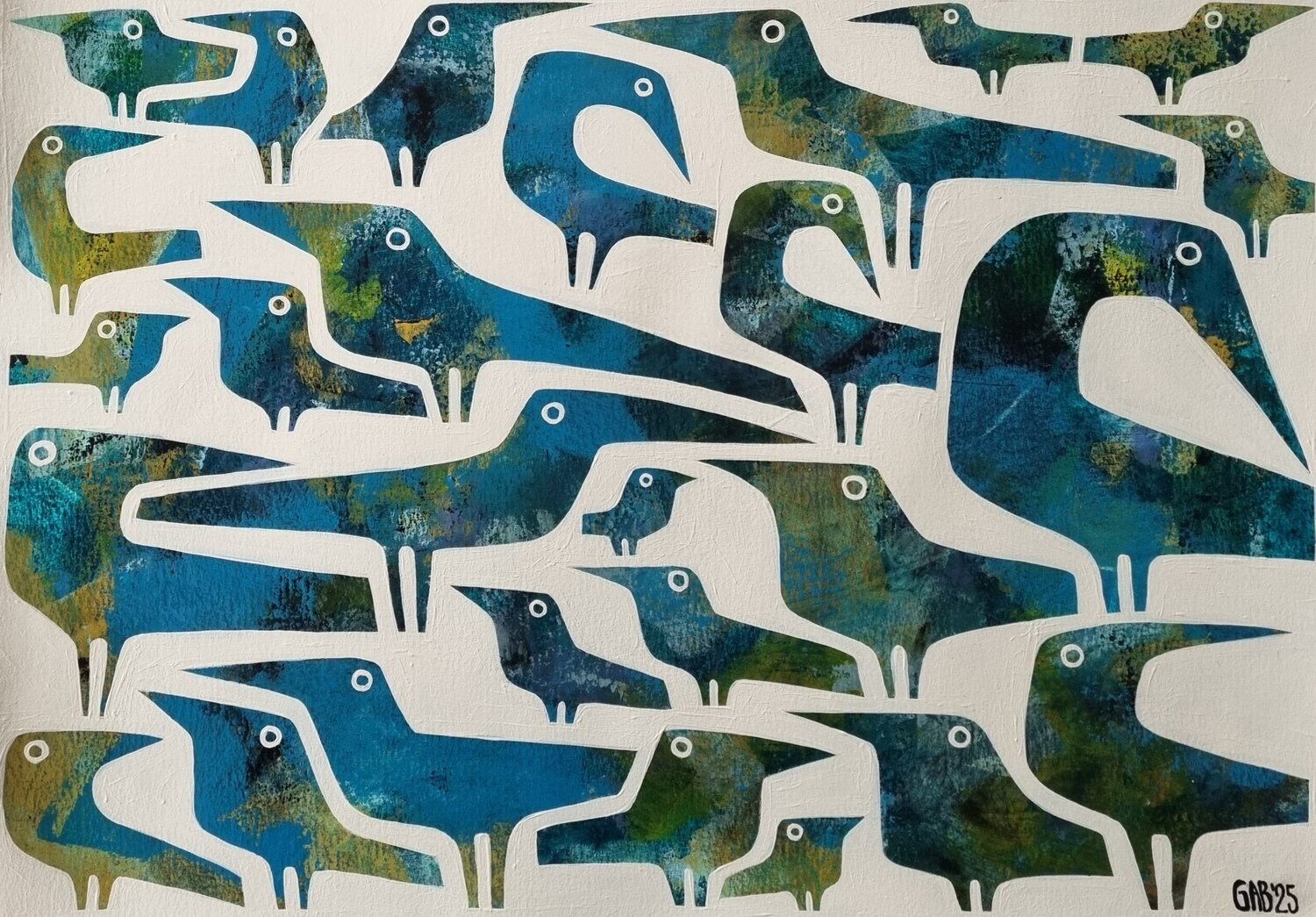 27 BLUE BIRDS Gabriele Bruns Original painting for sale