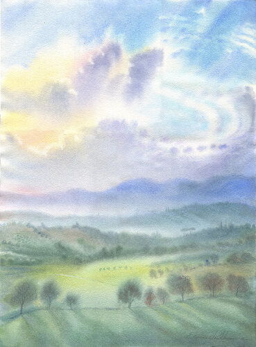 Le nuvole sopra le colline. by Elena Prokhorova, Painting for Sale on Select