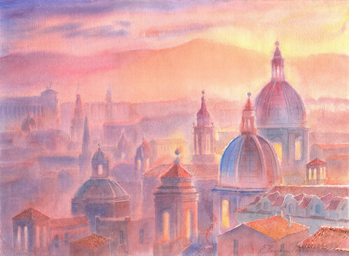Pincio. Tramonto. by Elena Prokhorova, Painting for Sale on Select
