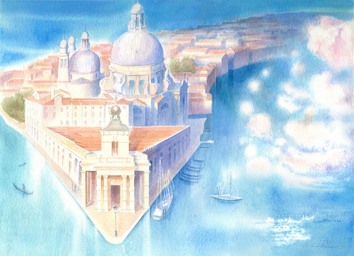 Venezia, Punta della Dogana. Elena Prokhorova Original painting for sale