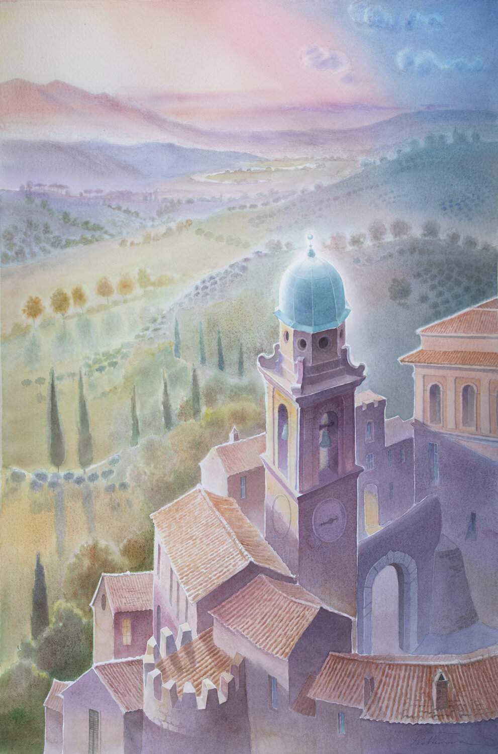 Tramonto. Colli della Sabina. Elena Prokhorova Original painting for sale