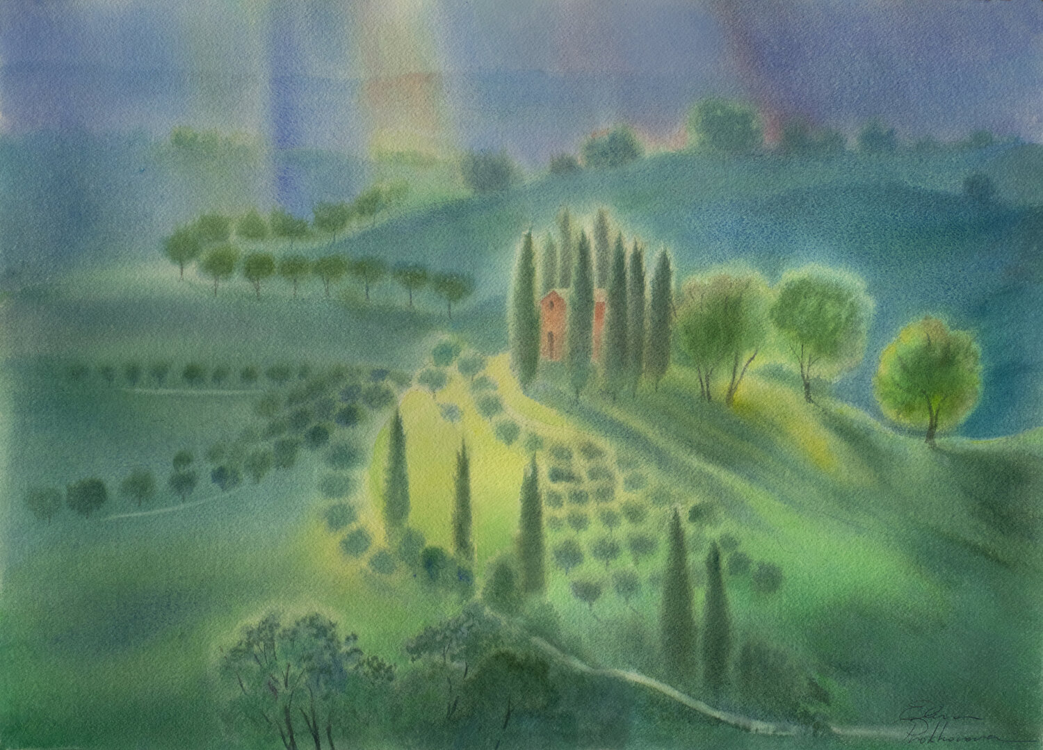 Casa tra i cipressi Elena Prokhorova Original painting for sale