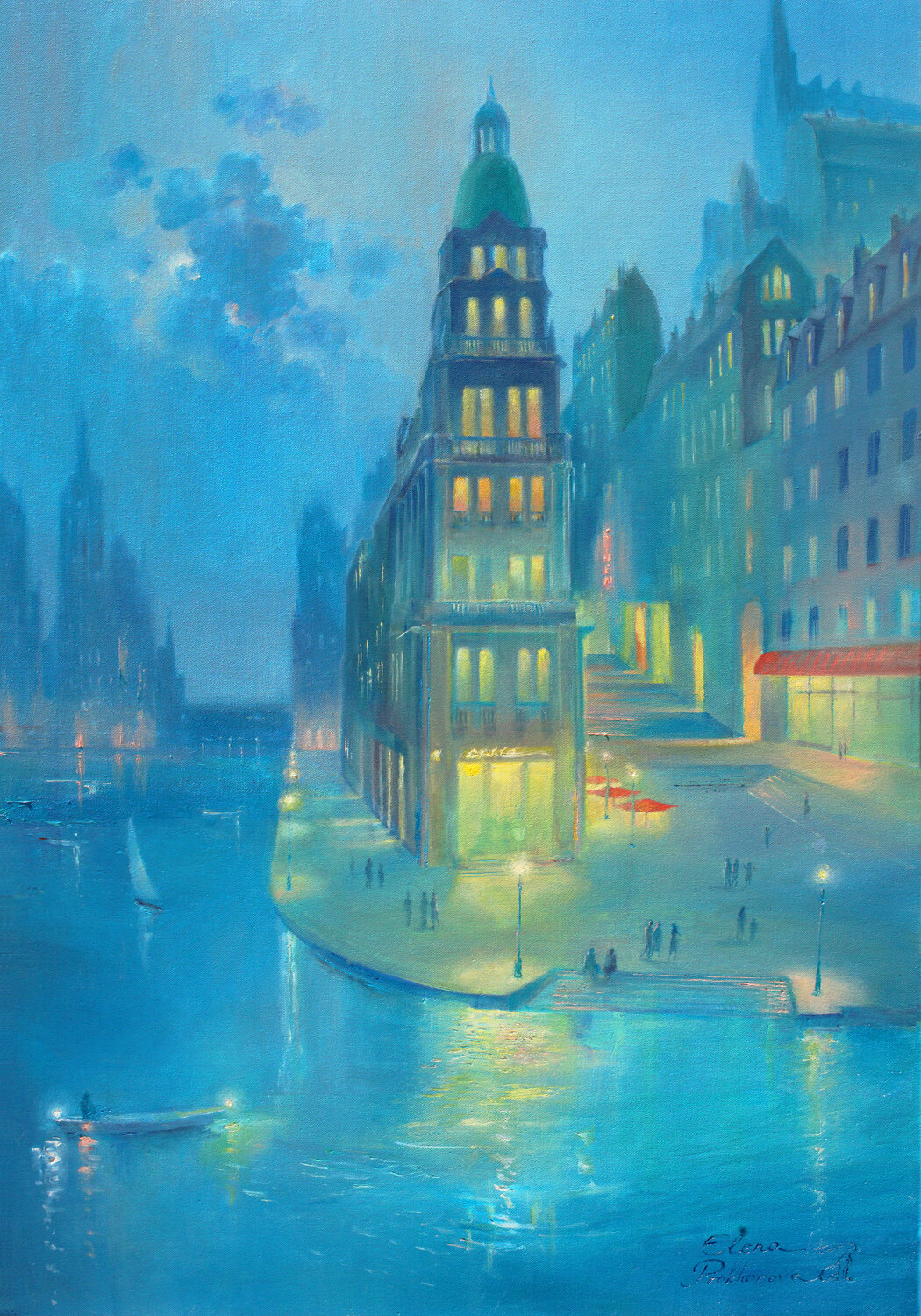 Serenity. Crepuscolo in città. Elena Prokhorova Original painting for sale