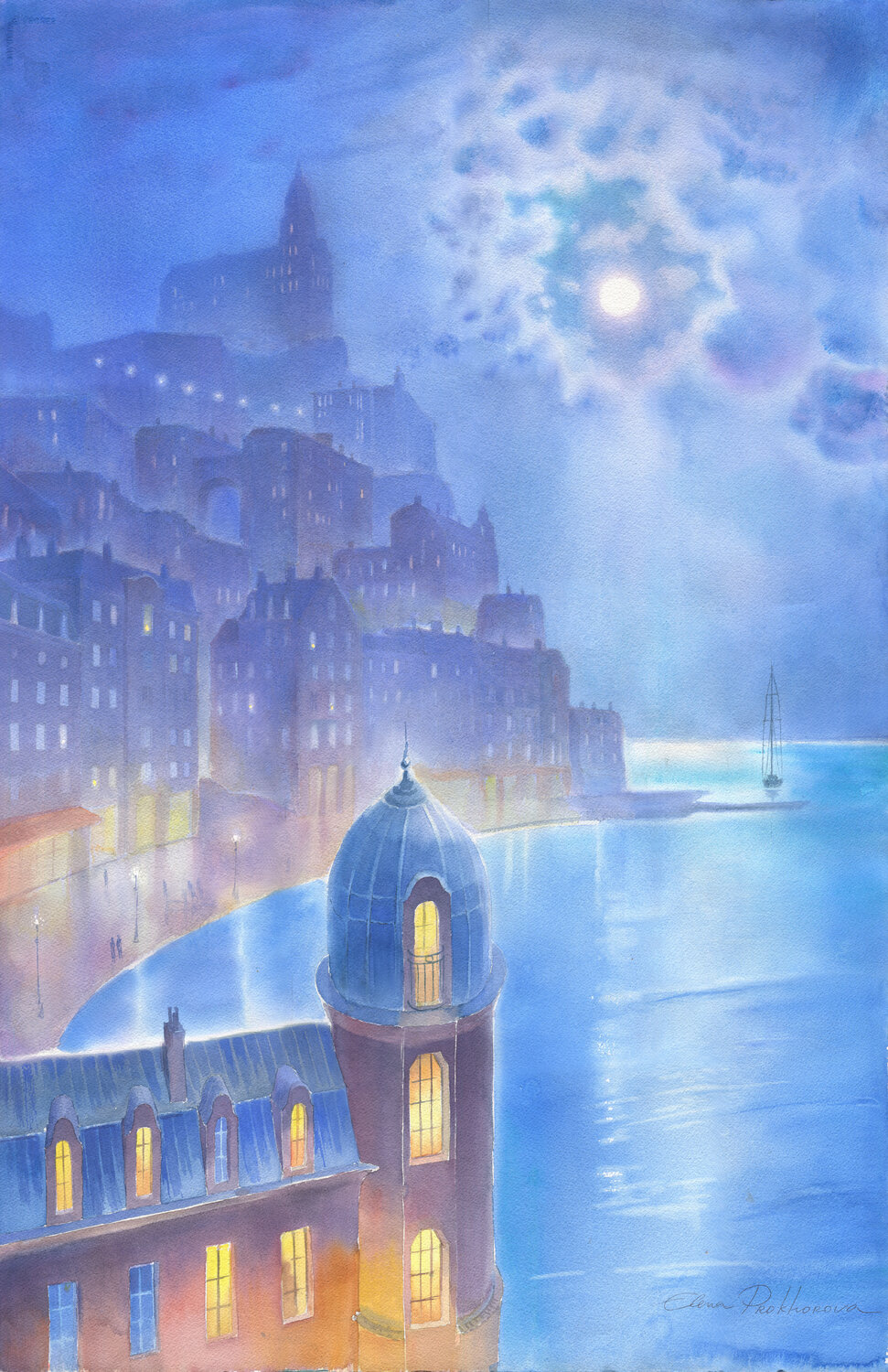Luna sulla città Elena Prokhorova Original painting for sale