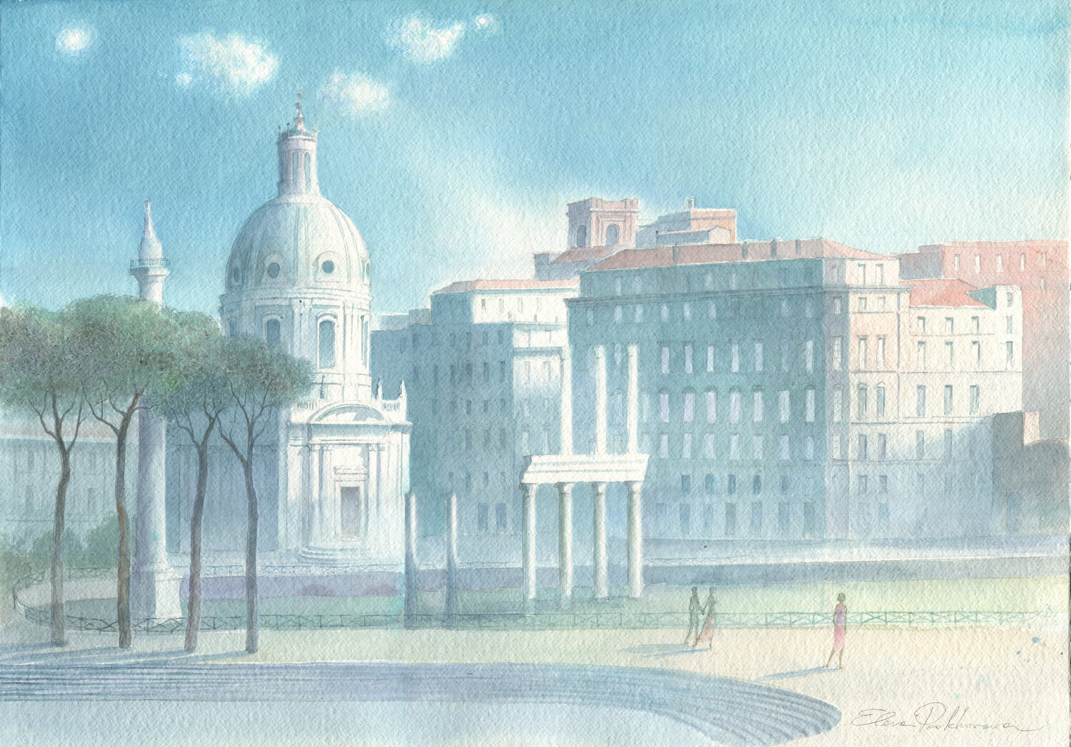 Roma. Piazza Foro Traiano. Elena Prokhorova Original painting for sale