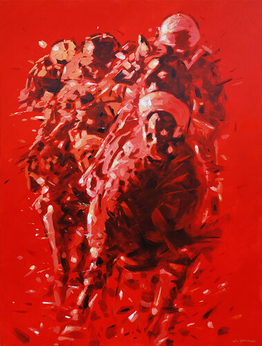 HORSE RACE ON RED by Alessandro Piras, Painting for Sale on Select