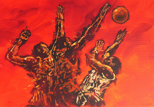 BASKETBALL ON RED by Alessandro Piras, Painting for Sale on Select