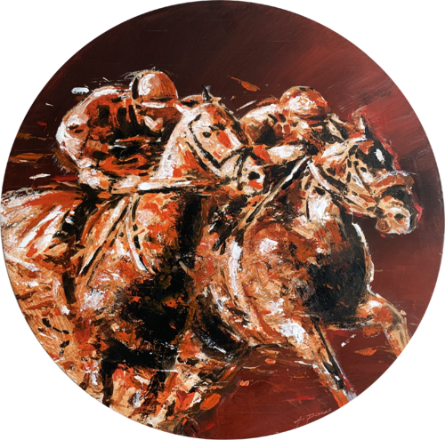 HORSE RACING ON ROUND by Alessandro Piras, Painting for Sale on Select