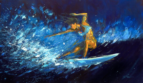 SURFING GIRL by Alessandro Piras, Painting for Sale on Select