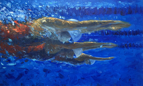 THREE SWIMMING GIRLS by Alessandro Piras, Painting for Sale on Select