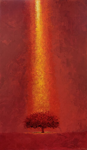 YELLOW RAY ON RED by Alessandro Piras, Painting for Sale on Select