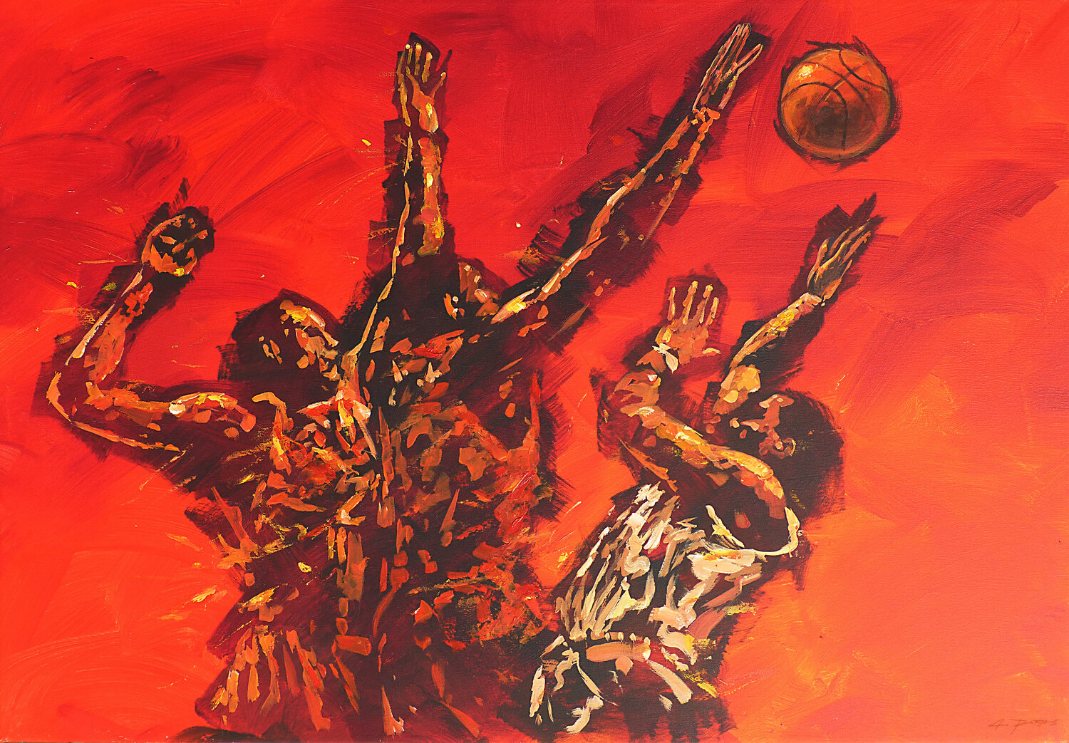 BASKETBALL ON RED Alessandro Piras Original painting for sale