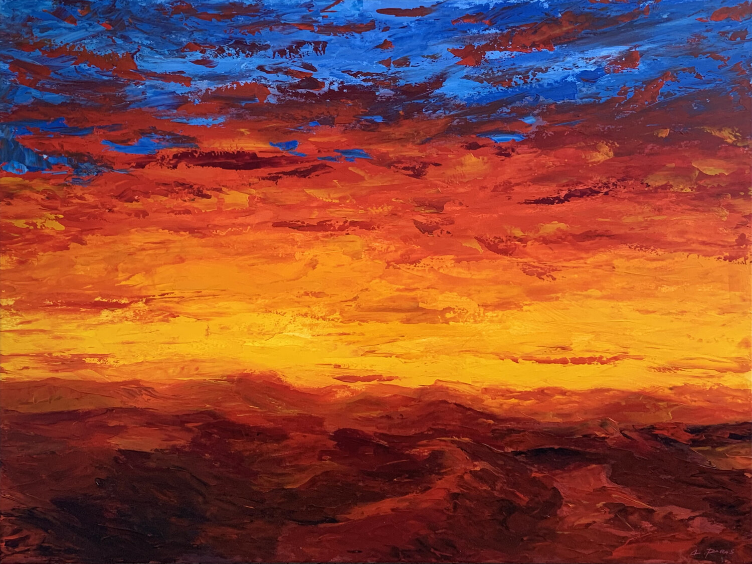 FLAMING SUNSET Alessandro Piras Original painting for sale