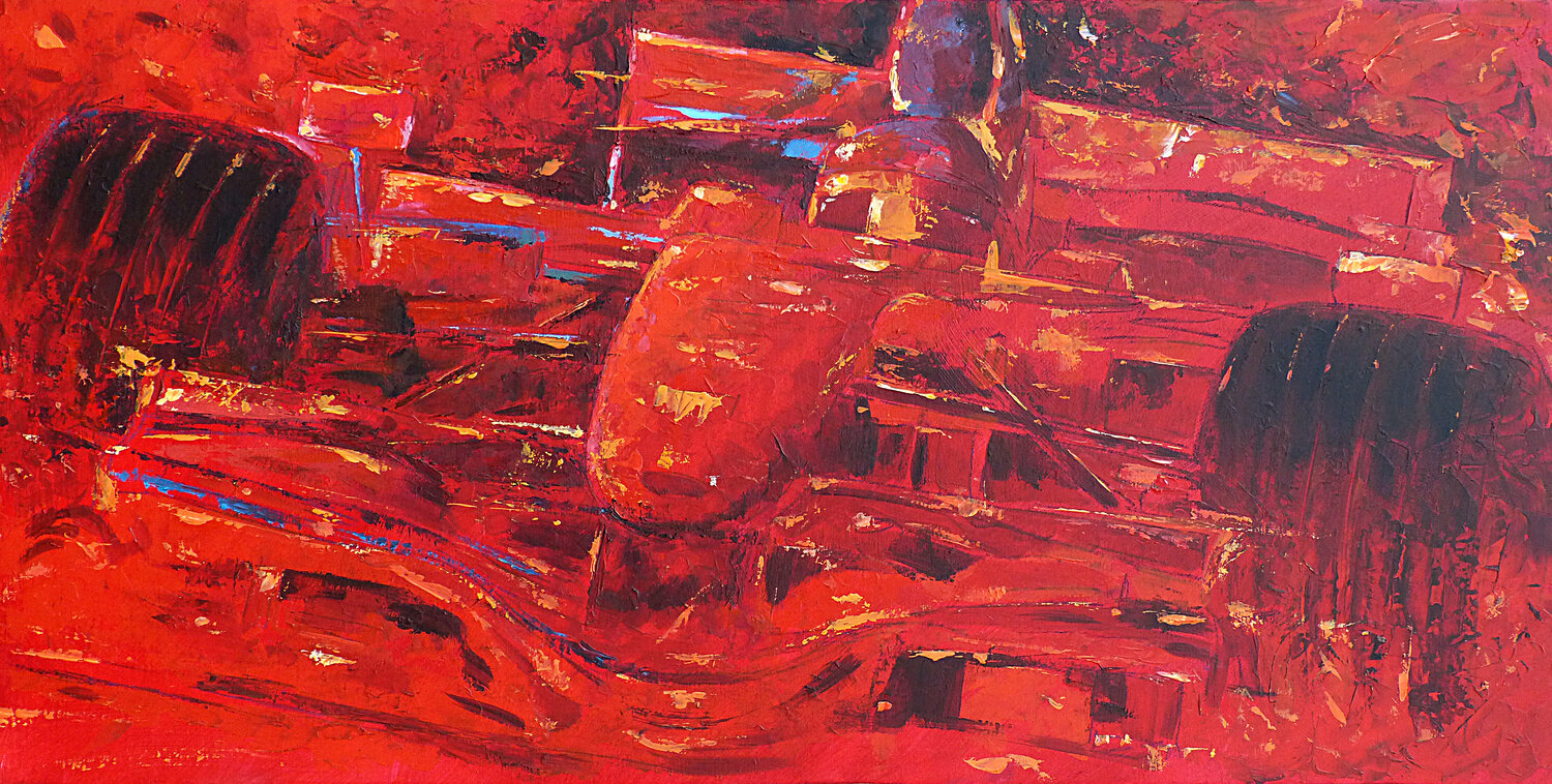FERRARI ON RED Alessandro Piras Original painting for sale