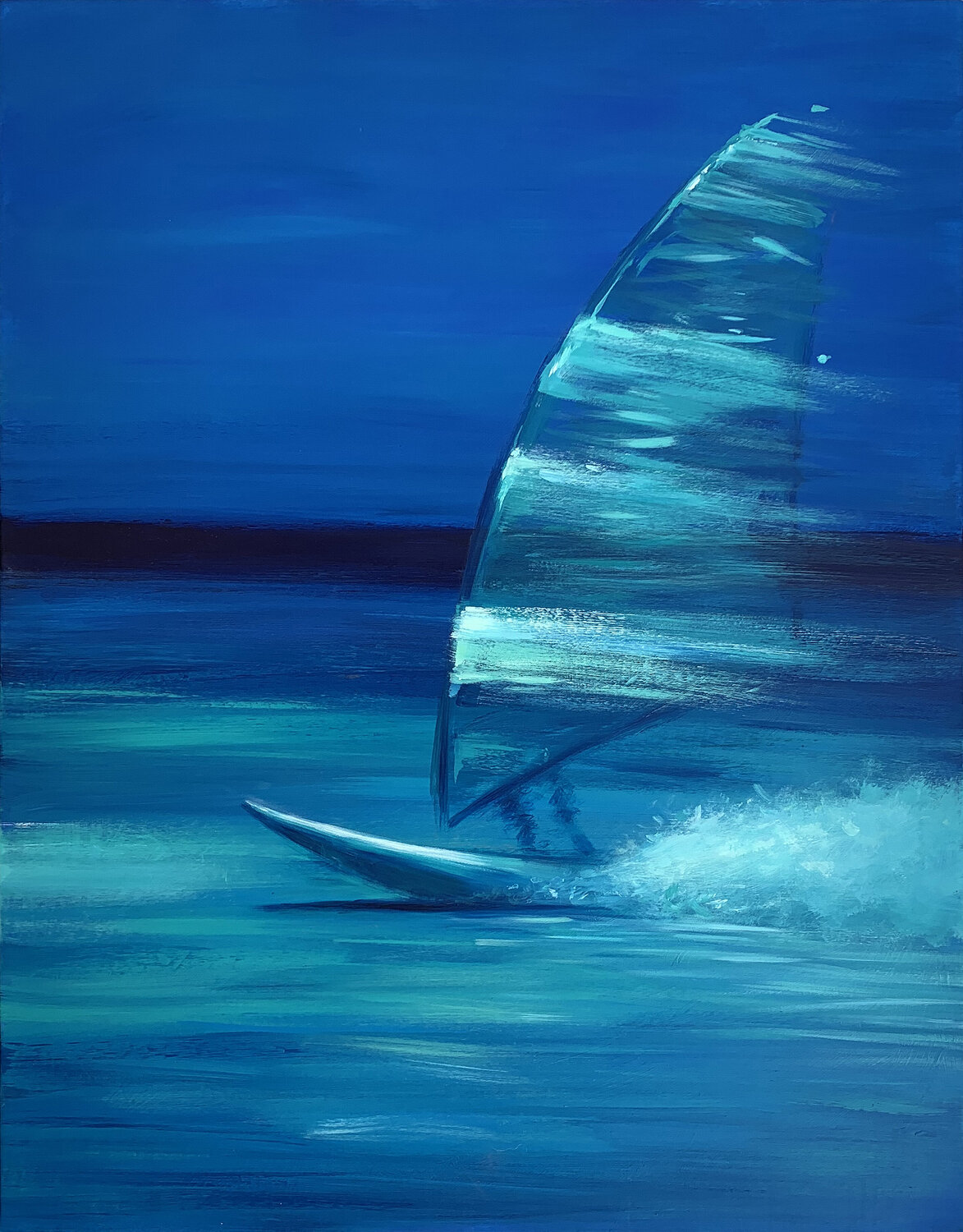 TURQUOISE WINDSURFING Alessandro Piras Original painting for sale