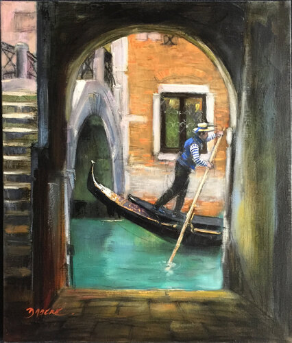 Gondolier sur la Venise turquoise, by PASCAL DABERE, Painting for Sale on Select