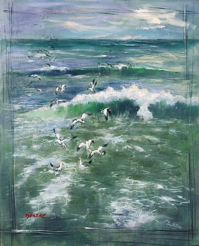 La vague et le ballet des mouettes by PASCAL DABERE, Painting for Sale on Select