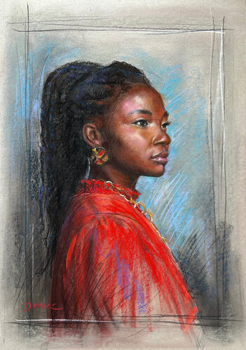 Portrait en rouge von PASCAL DABERE, Malerei kaufen auf Select