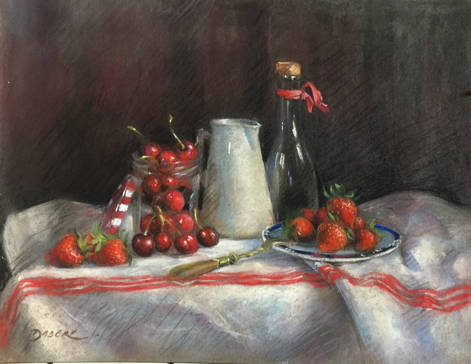 Gourmandise de cerises et fraises PASCAL DABERE Original painting for sale