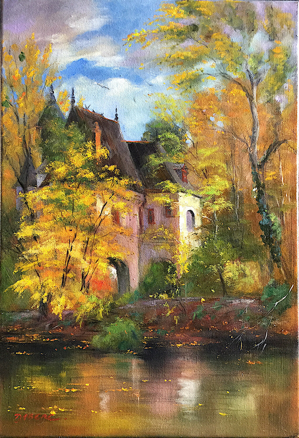 Le moulin-fort en automne près de Chenonceau PASCAL DABERE Original painting for sale