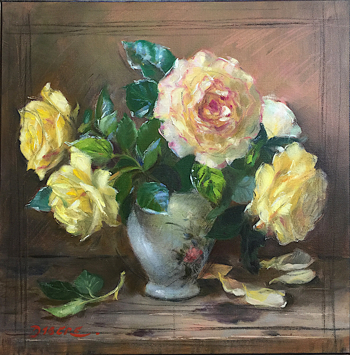 LES ROSES DU JARDIN PASCAL DABERE Original painting for sale