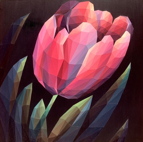 RED CRYSTAL TULIP ON A BLACK BACKGROUND by Tuzhilkina Maria, Painting for Sale on Select
