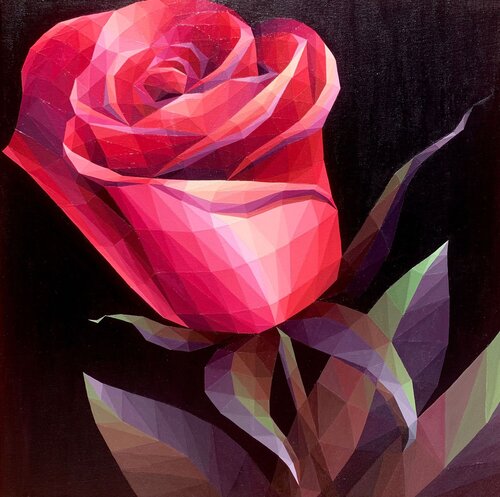 SCARLET CRYSTAL ROSE ON BLACK BACKGROUND von Tuzhilkina Maria, Malerei kaufen auf Select