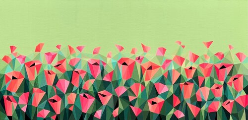 FIELD OF POPPIES ON A MUSTARD BACKGROUND von Tuzhilkina Maria, Malerei kaufen auf Select