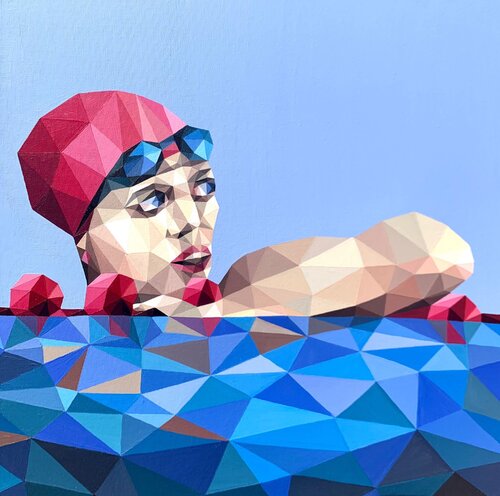 GIRL SWIMMER AFTER THE FINISH by Tuzhilkina Maria, Painting for Sale on Select