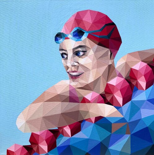 GIRL SWIMMER BEFORE THE START by Tuzhilkina Maria, Painting for Sale on Select