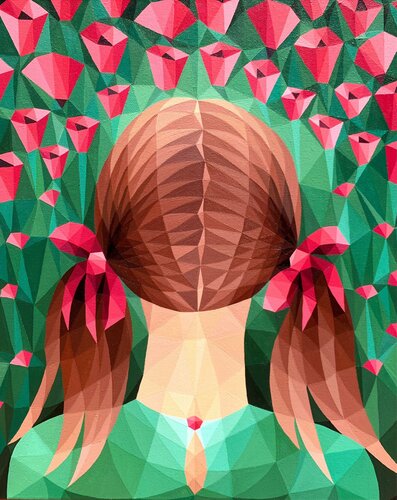 GIRL WITH RED BOWS ON A POPPY FIELD by Tuzhilkina Maria, Painting for Sale on Select