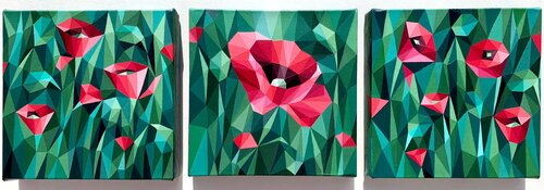 TRIPTYCH “RED POPPIES ON GREEN” by Tuzhilkina Maria, Painting for Sale on Select