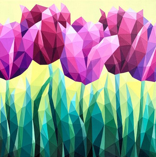 LILAC TULIPS ON YELLOW by Tuzhilkina Maria, Painting for Sale on Select