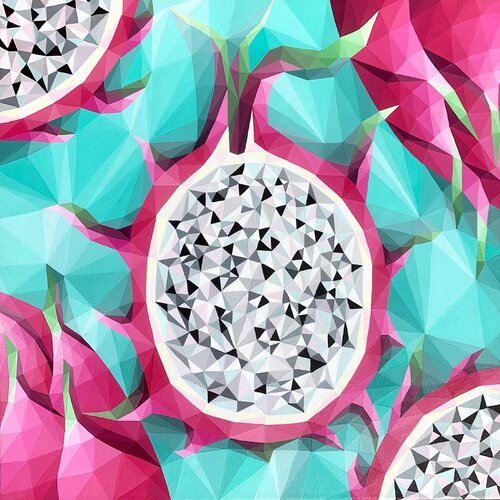 PINK FRUIT ON A TURQUOISE BACKGROUND by Tuzhilkina Maria, Painting for Sale on Select