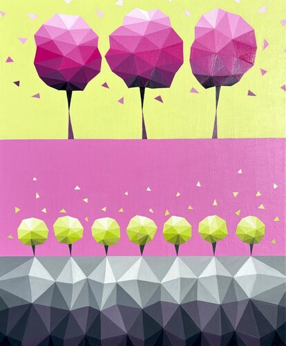PINK AND LEMON ABSTRACT TREES by Tuzhilkina Maria, Painting for Sale on Select