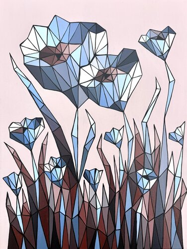 STAINED GLASS BLUE CORNFLOWERS by Tuzhilkina Maria, Painting for Sale on Select