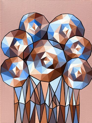 ABSTRACT BLUE AND GOLD FLOWER COMPOSITION von Tuzhilkina Maria, Malerei kaufen auf Select