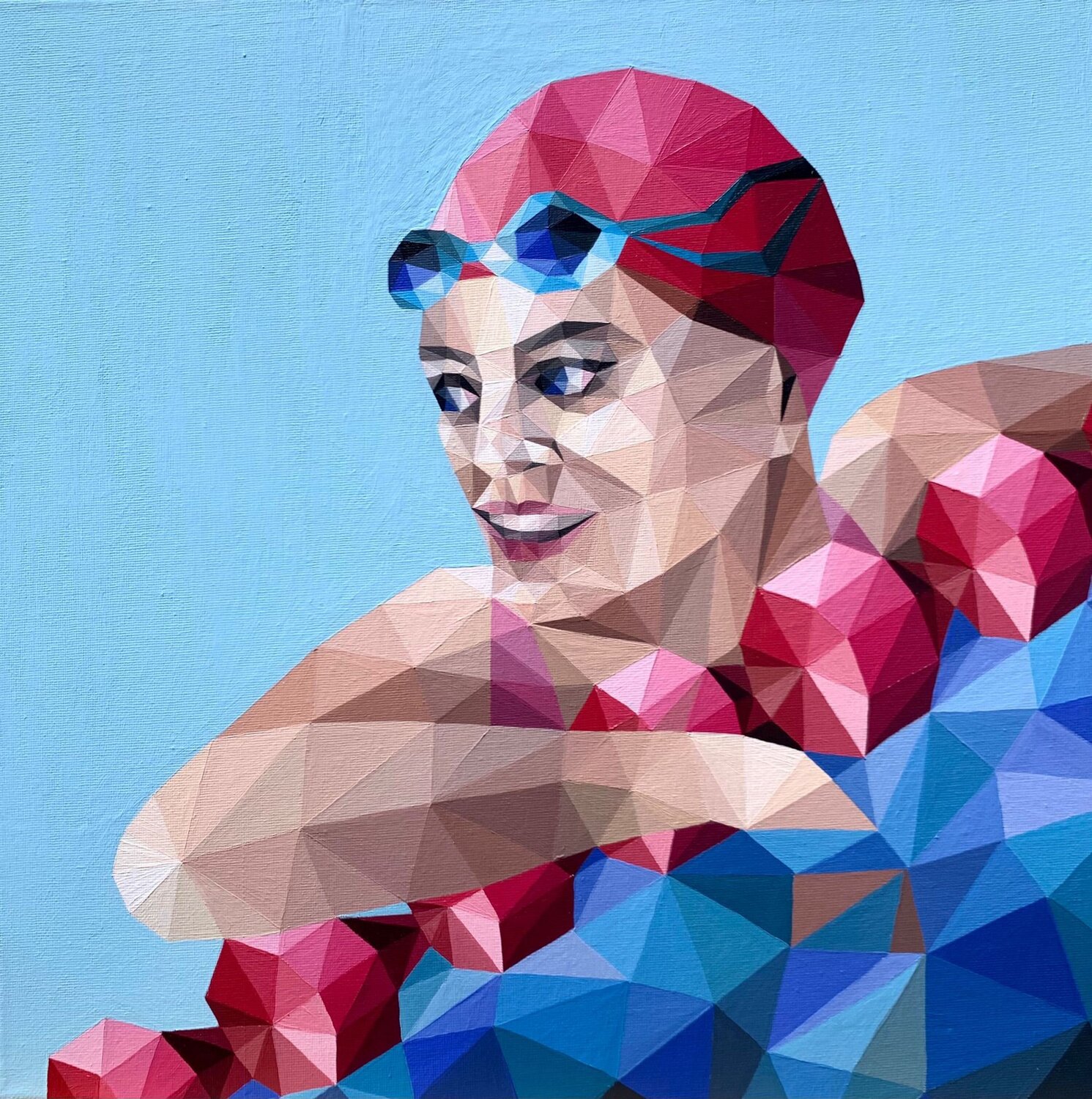GIRL SWIMMER BEFORE THE START Tuzhilkina Maria Original painting for sale