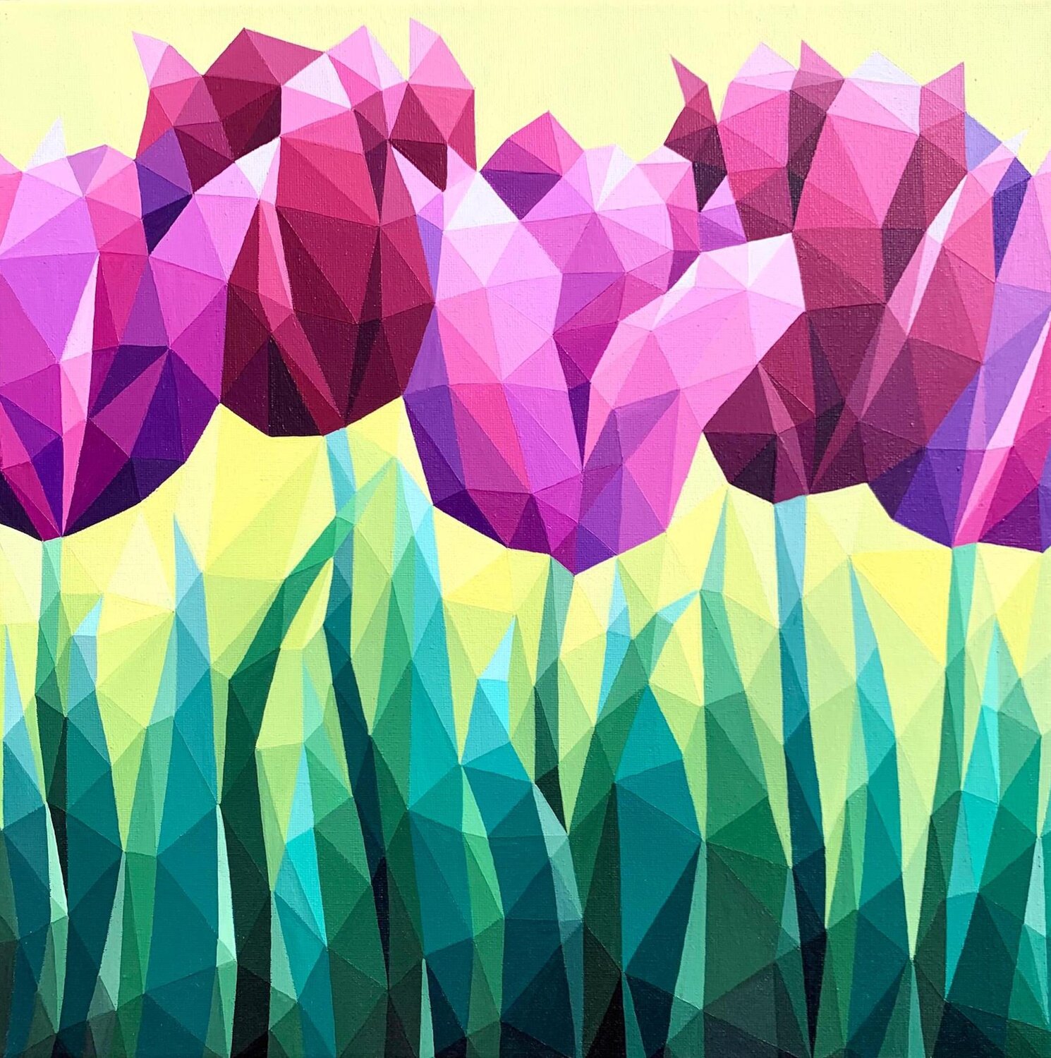 LILAC TULIPS ON YELLOW Tuzhilkina Maria Original painting for sale