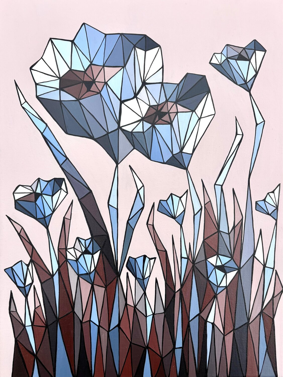 STAINED GLASS BLUE CORNFLOWERS Tuzhilkina Maria Original painting for sale
