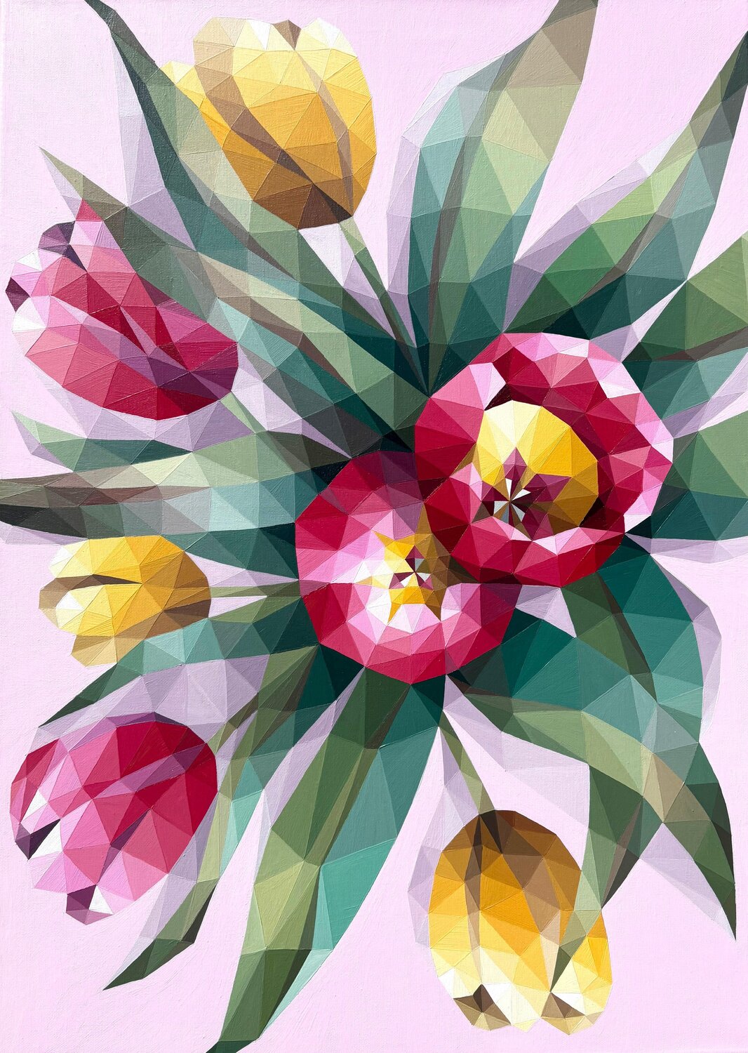 PINK AND YELLOW TULIP BOUQUET Tuzhilkina Maria Original painting for sale