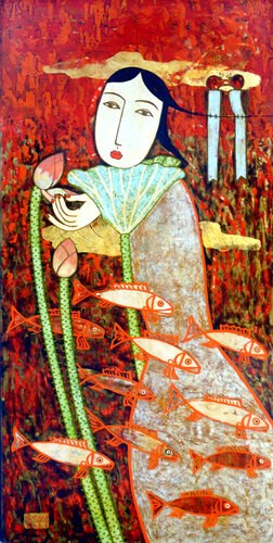 THE GIRL WITH SUMMER by Bui Trong Du, Painting for Sale on Select